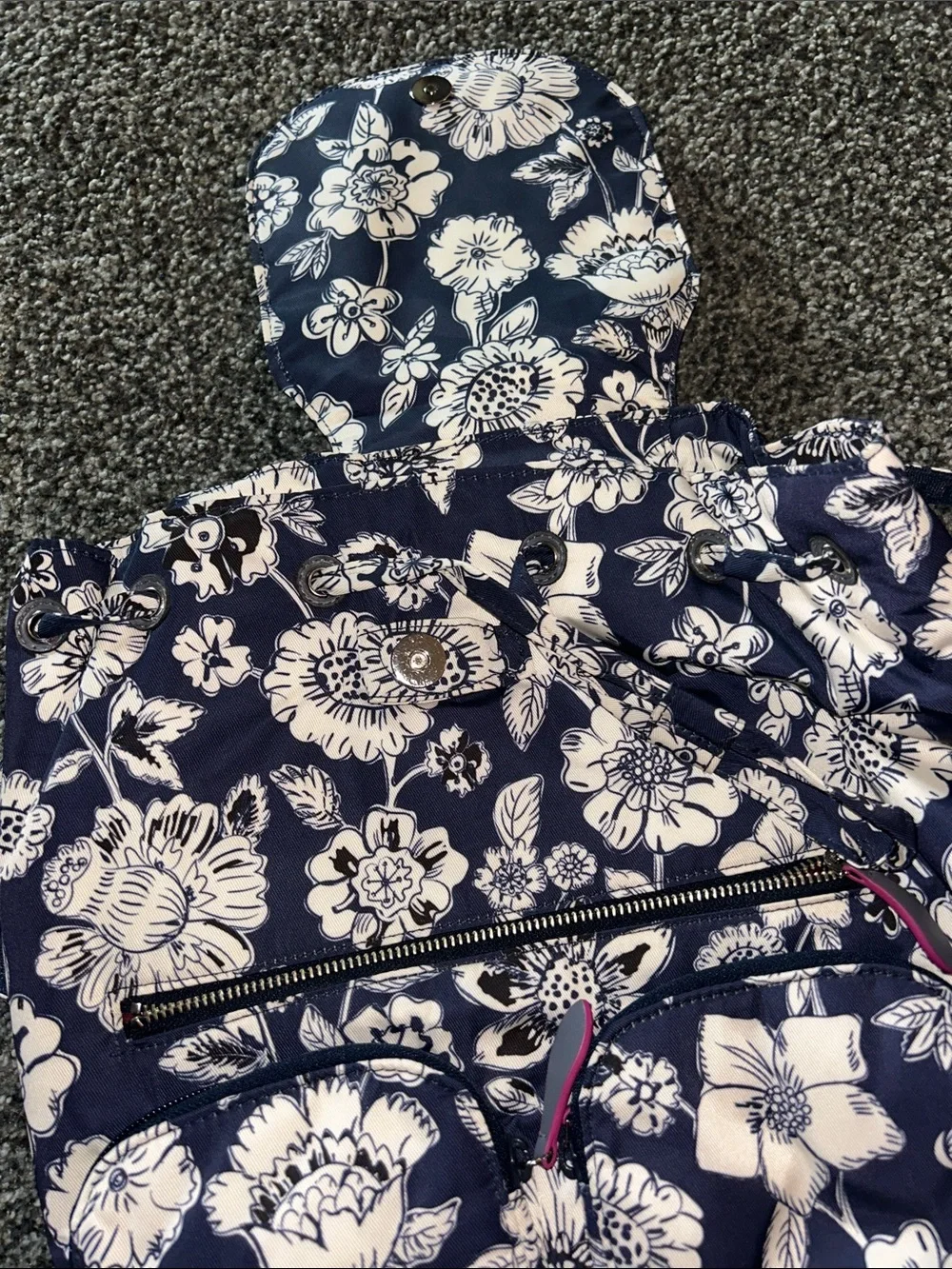 Vera Bradley Navy Floral Print Backpack with Drawstring